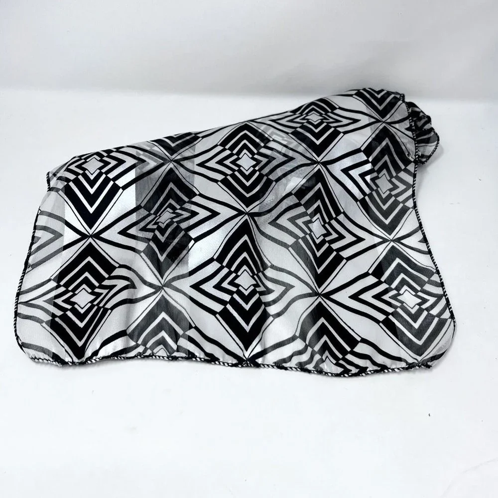 Womens Vintage Black & White Silky Stripe Geometric Star Design Polyester Korea‎